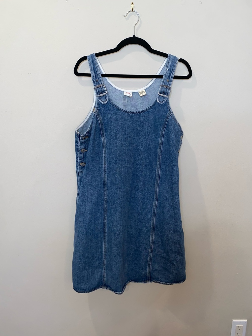 Levi's 90s-Inspired Blue Medium Wash Denim Overall Dress with Buckle Straps